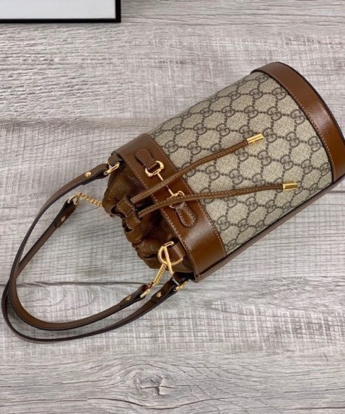 1:1 Replica Gucci Horsebit 1955 Small Bucket Bag In GG Supreme Canvas Brown For Women 7.5in/19cm GG 637115 92TPG 8563