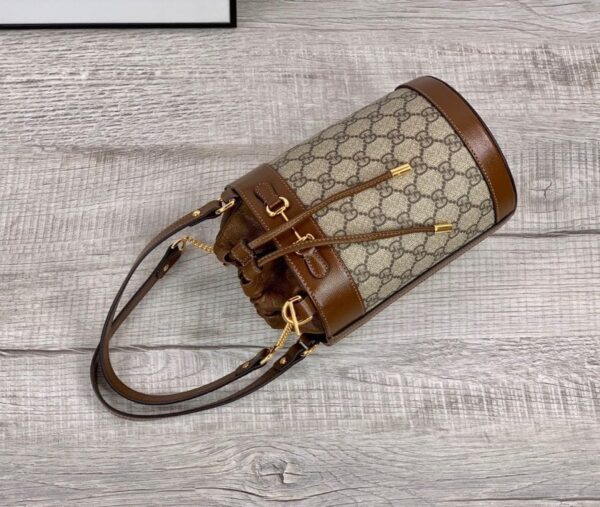 1:1 Replica Gucci Horsebit 1955 Small Bucket Bag In GG Supreme Canvas Brown For Women 7.5in/19cm GG 637115 92TPG 8563