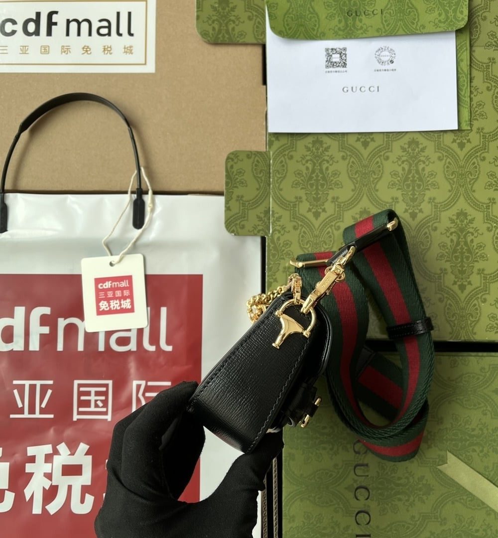 1:1 Replica Gucci Horsebit 1955 Strap Wallet Black For Women, Women's Bags 4.7in/12cm GG 699760 18YSG 1060