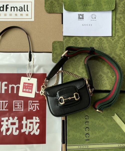 1:1 Replica Gucci Horsebit 1955 Strap Wallet Black For Women, Women's Bags 4.7in/12cm GG 699760 18YSG 1060