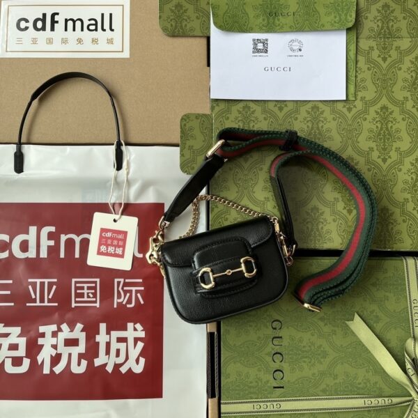 1:1 Replica Gucci Horsebit 1955 Strap Wallet Black For Women, Women's Bags 4.7in/12cm GG 699760 18YSG 1060
