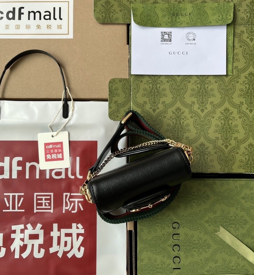 1:1 Replica Gucci Horsebit 1955 Strap Wallet Black For Women, Women's Bags 4.7in/12cm GG 699760 18YSG 1060