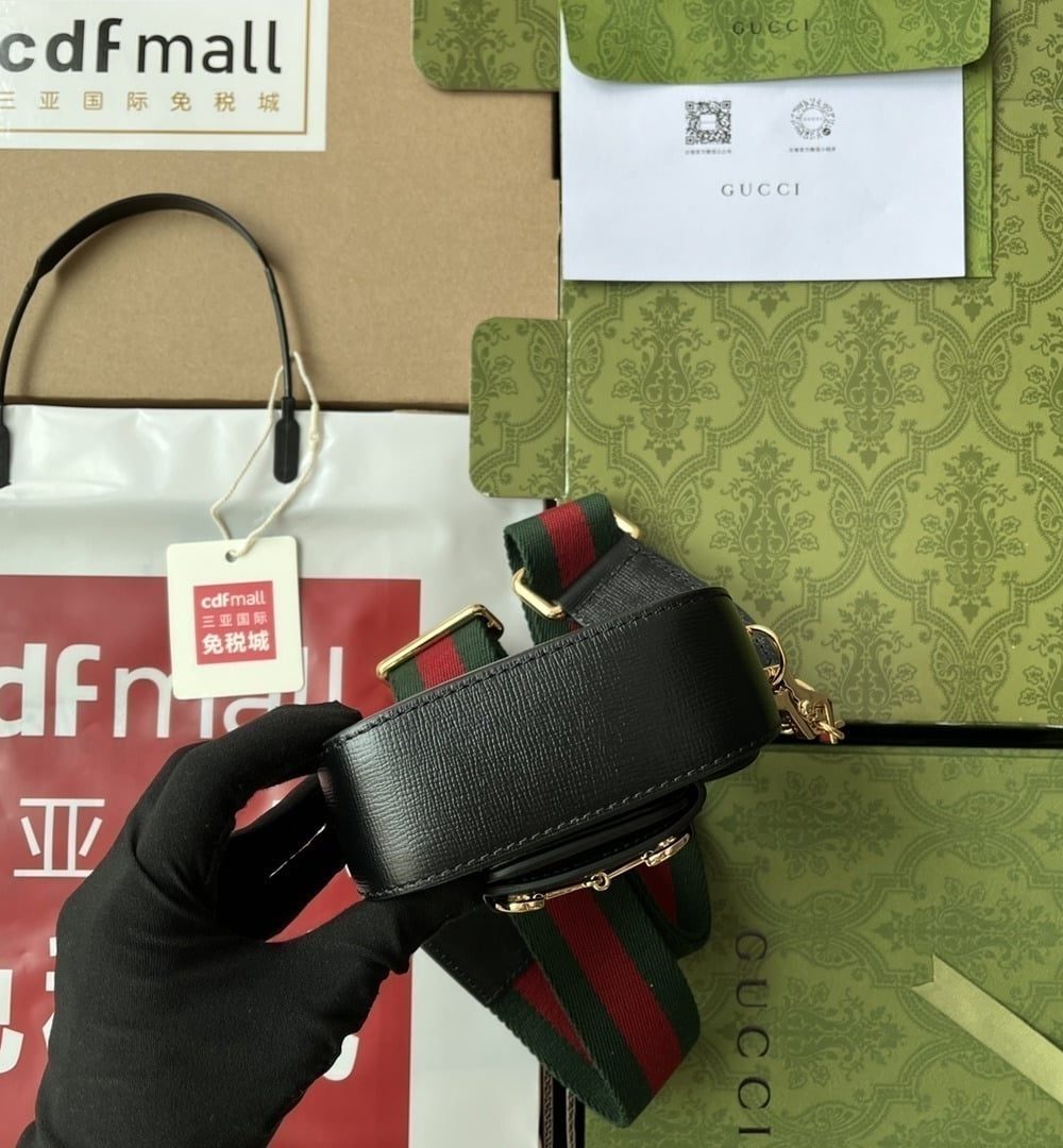 1:1 Replica Gucci Horsebit 1955 Strap Wallet Black For Women, Women's Bags 4.7in/12cm GG 699760 18YSG 1060