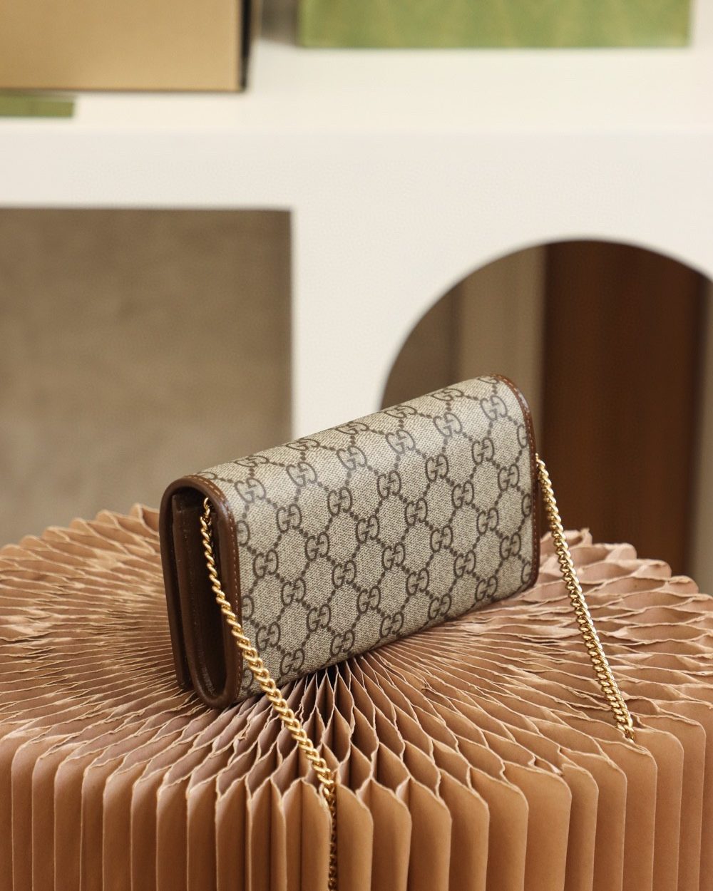 1:1 Replica Gucci Horsebit 1955 Wallet With Chain 19cm Beige