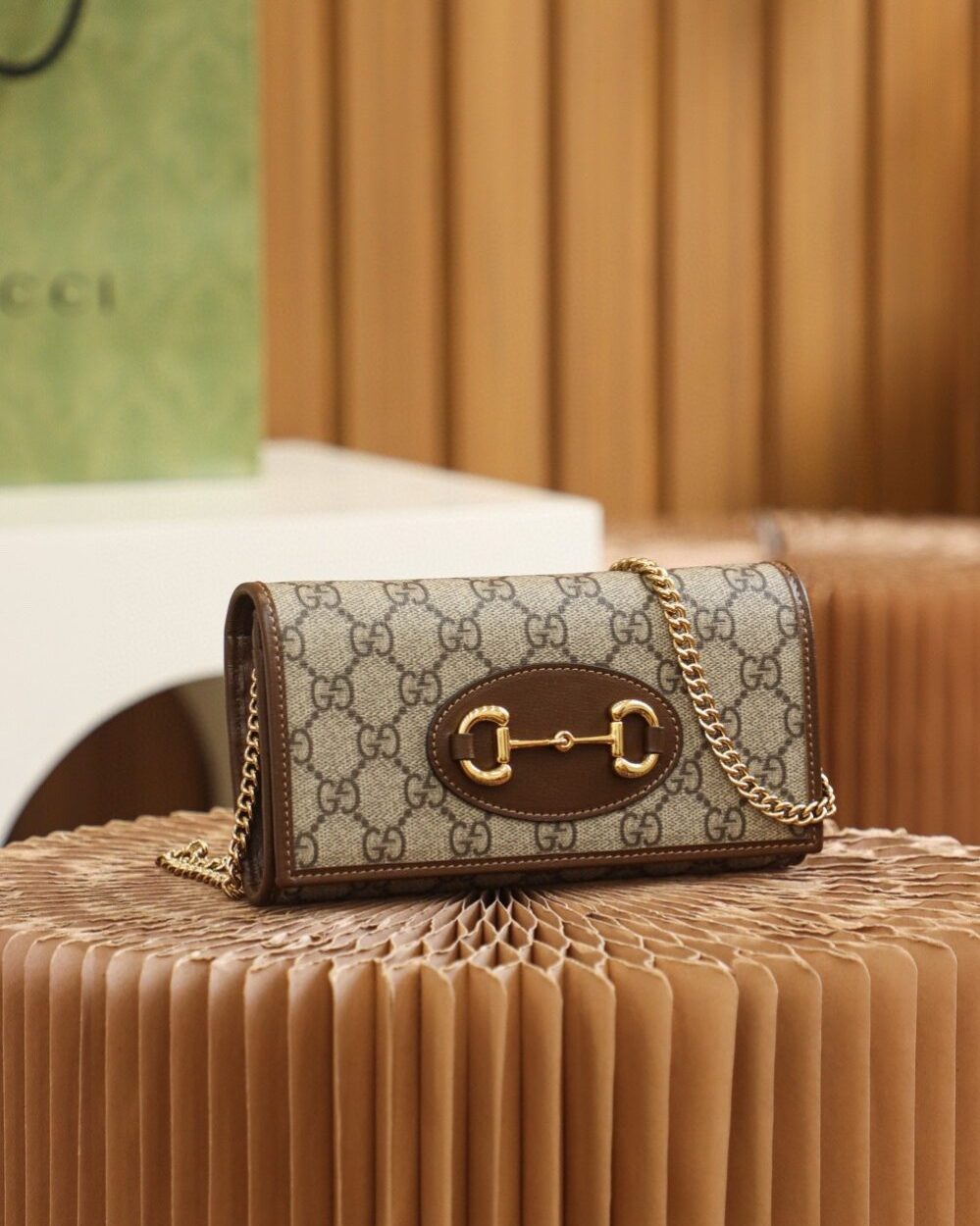 1:1 Replica Gucci Horsebit 1955 Wallet With Chain 19cm Beige