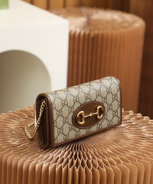 1:1 Replica Gucci Horsebit 1955 Wallet With Chain 19cm Beige