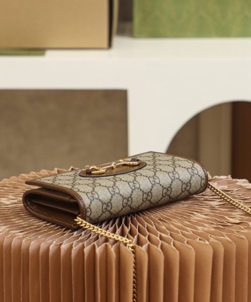 1:1 Replica Gucci Horsebit 1955 Wallet With Chain 19cm Beige
