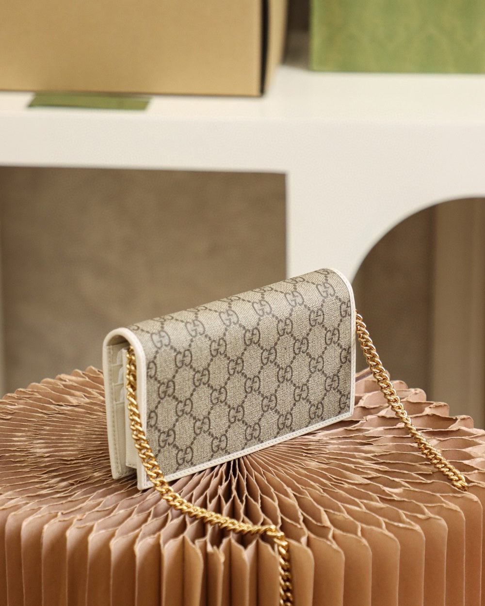 1:1 Replica Gucci Horsebit 1955 Wallet With Chain 19cm Beige