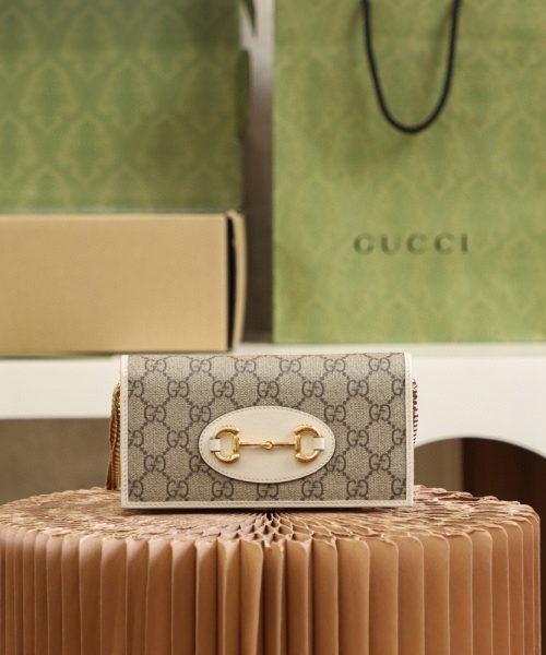 1:1 Replica Gucci Horsebit 1955 Wallet With Chain 19cm Beige