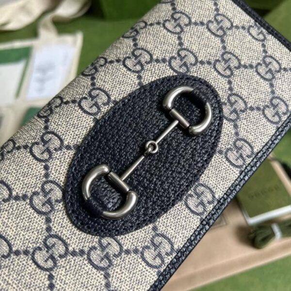 1:1 Replica Gucci Horsebit 1955 Wallet With Chain Beige And Blue For Women 7.5in/19cm GG