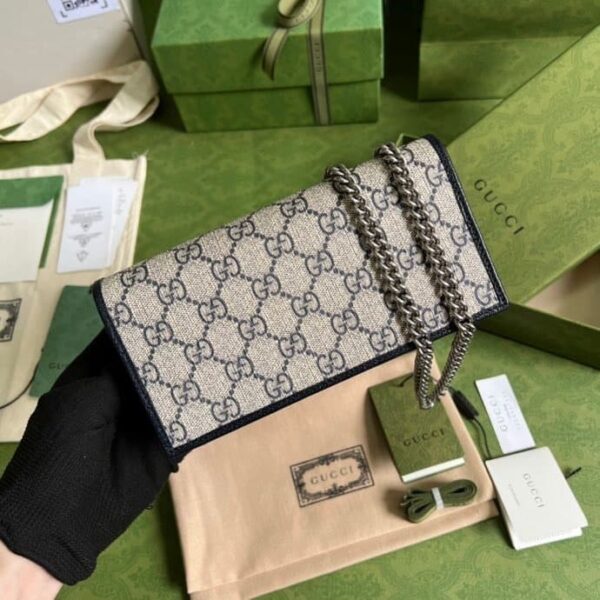 1:1 Replica Gucci Horsebit 1955 Wallet With Chain Beige And Blue For Women 7.5in/19cm GG