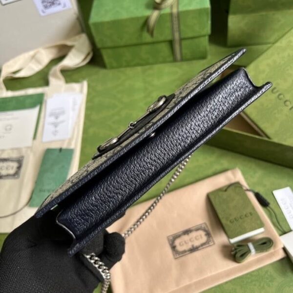 1:1 Replica Gucci Horsebit 1955 Wallet With Chain Beige And Blue For Women 7.5in/19cm GG