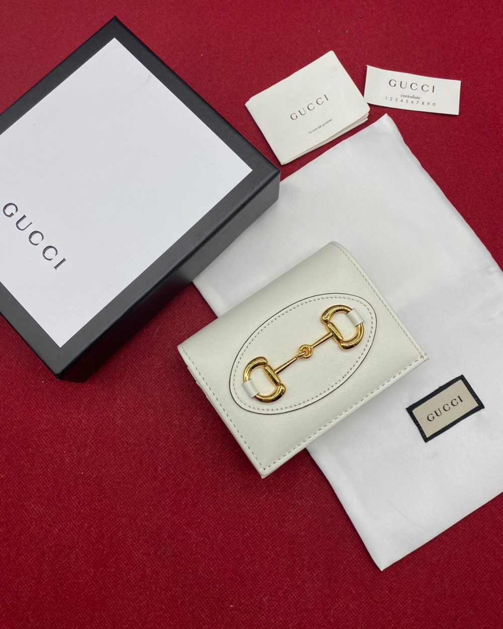1:1 Replica Gucci Horsebit 1955 White Card Case Women's Wallet 11cm/4.3in GG ‎621887 0YK0G 9022