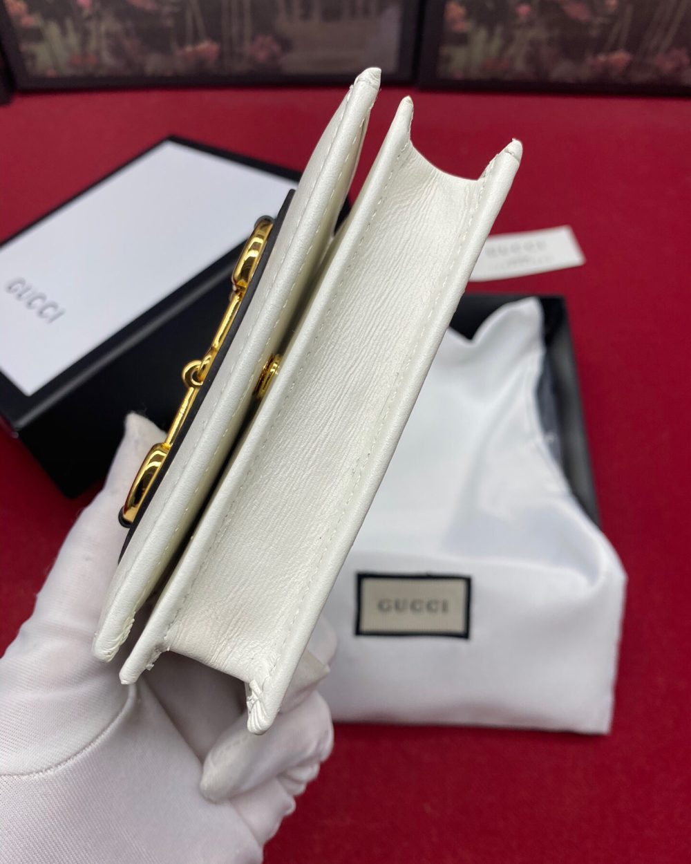 1:1 Replica Gucci Horsebit 1955 White Card Case Women's Wallet 11cm/4.3in GG 621887 0YK0G 9022