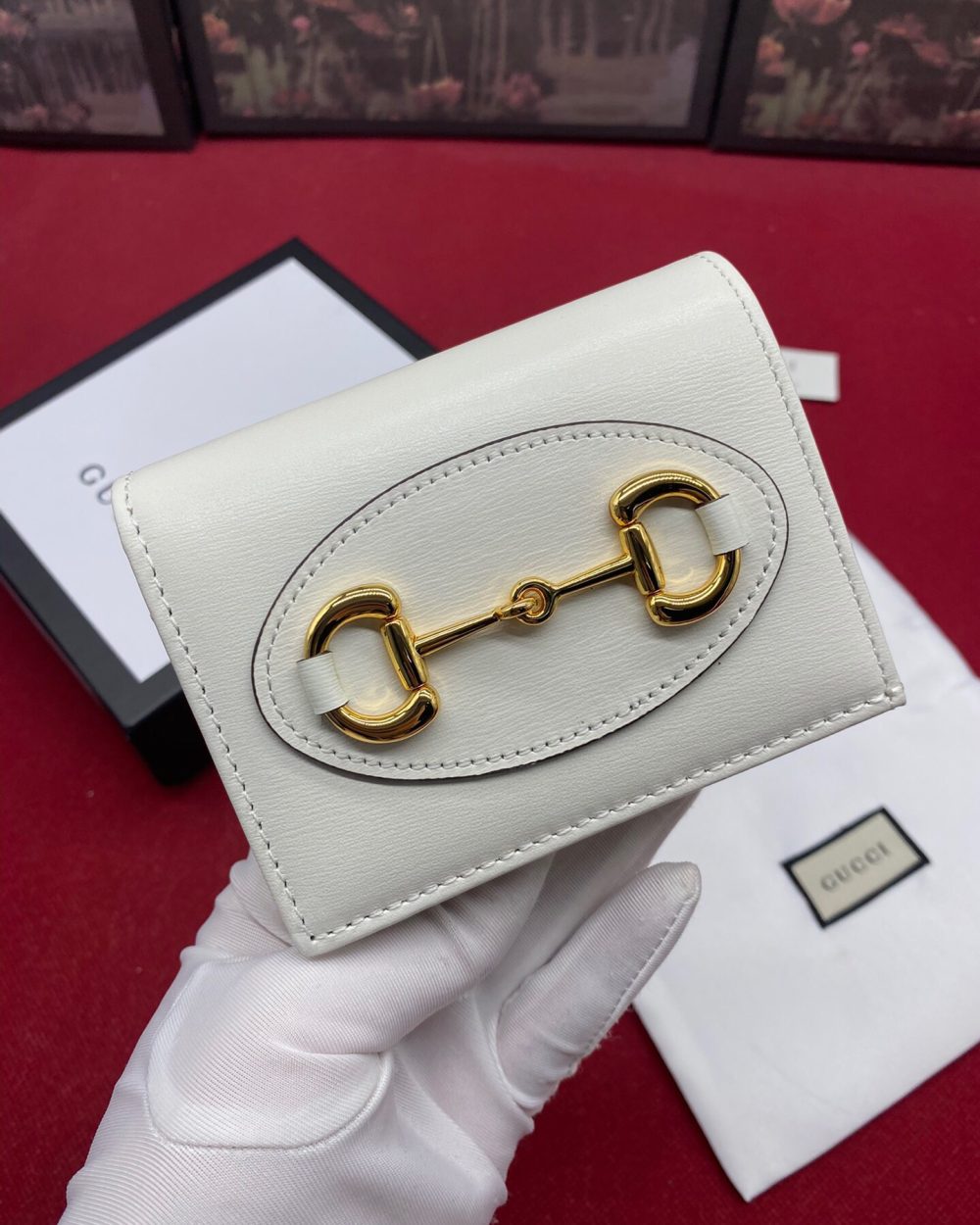 1:1 Replica Gucci Horsebit 1955 White Card Case Women's Wallet 11cm/4.3in GG 621887 0YK0G 9022