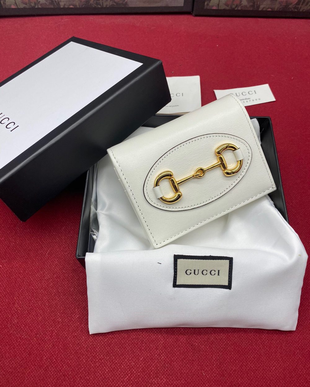 1:1 Replica Gucci Horsebit 1955 White Card Case Women's Wallet 11cm/4.3in GG 621887 0YK0G 9022