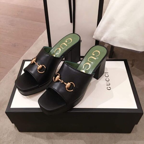 Gucci Horsebit Platform Mules Calfskin Leather Spring/Summer Collection Black