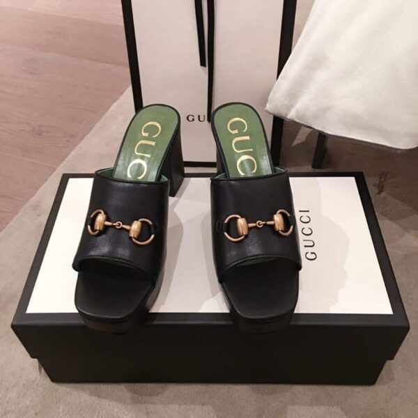 Gucci Horsebit Platform Mules Calfskin Leather Spring/Summer Collection Black