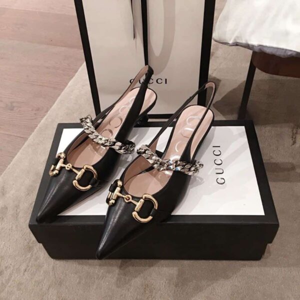 Gucci Horsebit Slingback Flats Calfskin Leather Spring/Summer Collection, Black