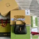 1:1 Replica Gucci Jackie 1961 Lizard Mini Bag Black For Women, Women's Bags 7.5in/19cm GG ‎675799 LUZ0G 1000