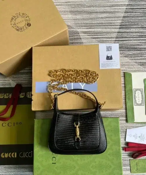 1:1 Replica Gucci Jackie 1961 Lizard Mini Bag Black For Women, Women's Bags 7.5in/19cm GG ‎675799 LUZ0G 1000
