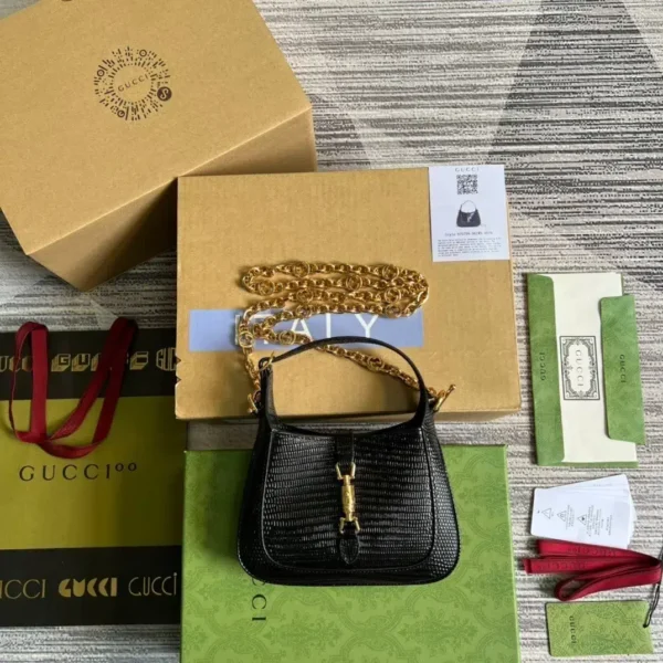 1:1 Replica Gucci Jackie 1961 Lizard Mini Bag Black For Women, Women's Bags 7.5in/19cm GG ‎675799 LUZ0G 1000