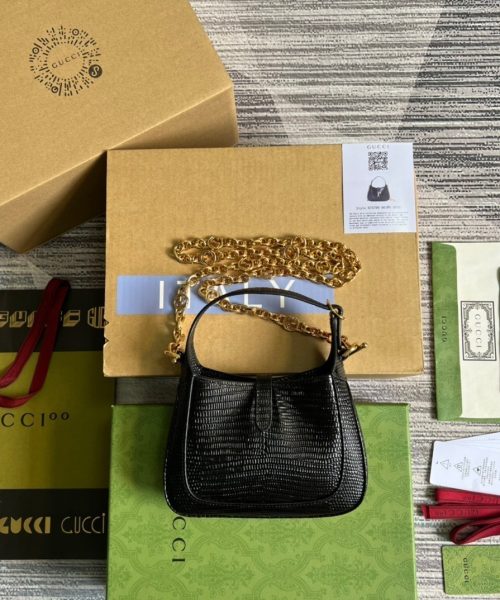 1:1 Replica Gucci Jackie 1961 Lizard Mini Bag Black For Women, Women's Bags 7.5in/19cm GG ‎675799 LUZ0G 1000