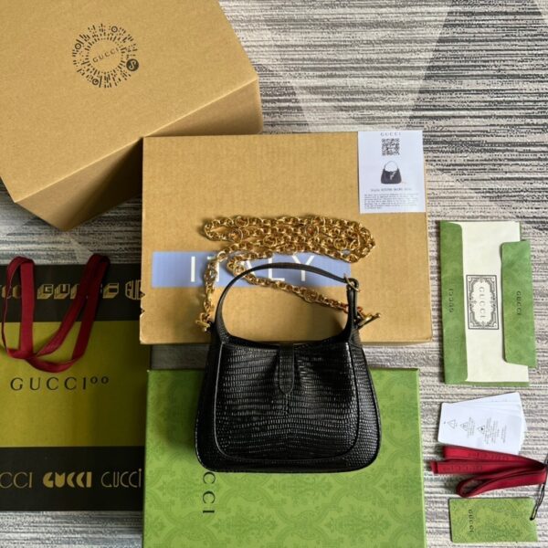 1:1 Replica Gucci Jackie 1961 Lizard Mini Bag Black For Women, Women's Bags 7.5in/19cm GG ‎675799 LUZ0G 1000