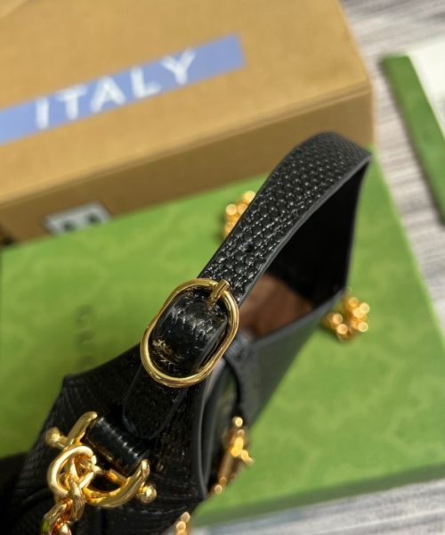 1:1 Replica Gucci Jackie 1961 Lizard Mini Bag Black For Women, Women's Bags 7.5in/19cm GG ‎675799 LUZ0G 1000