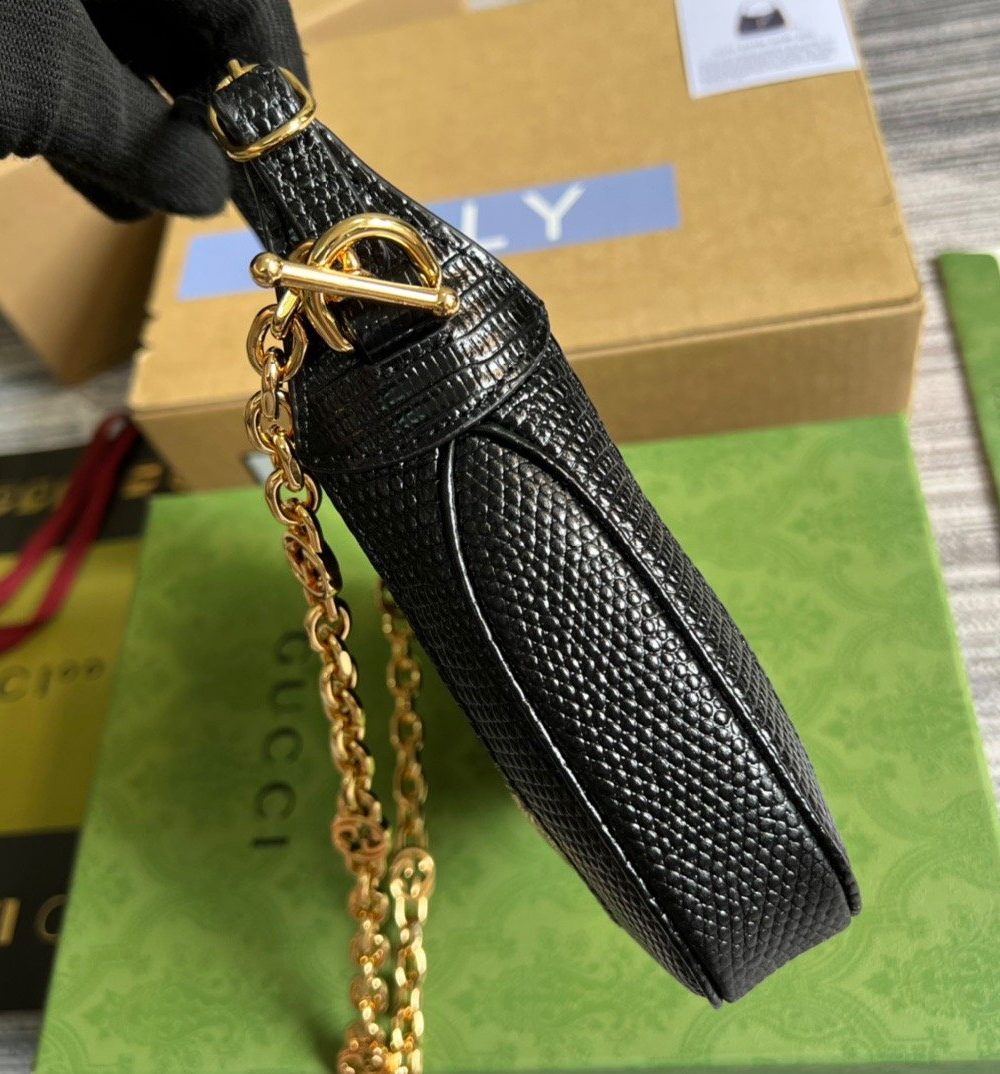 1:1 Replica Gucci Jackie 1961 Lizard Mini Bag Black For Women, Women's Bags 7.5in/19cm GG ‎675799 LUZ0G 1000