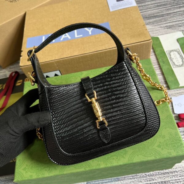 1:1 Replica Gucci Jackie 1961 Lizard Mini Bag Black For Women, Women's Bags 7.5in/19cm GG ‎675799 LUZ0G 1000
