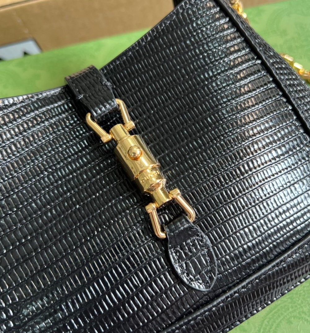 1:1 Replica Gucci Jackie 1961 Lizard Mini Bag Black For Women, Women's Bags 7.5in/19cm GG ‎675799 LUZ0G 1000