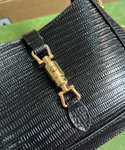 1:1 Replica Gucci Jackie 1961 Lizard Mini Bag Black For Women, Women's Bags 7.5in/19cm GG ‎675799 LUZ0G 1000