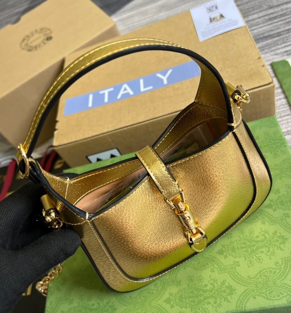 1:1 Replica Gucci Jackie 1961 Lizard Mini Bag Gold For Women, Women's Bags 7.5in/19cm GG ‎