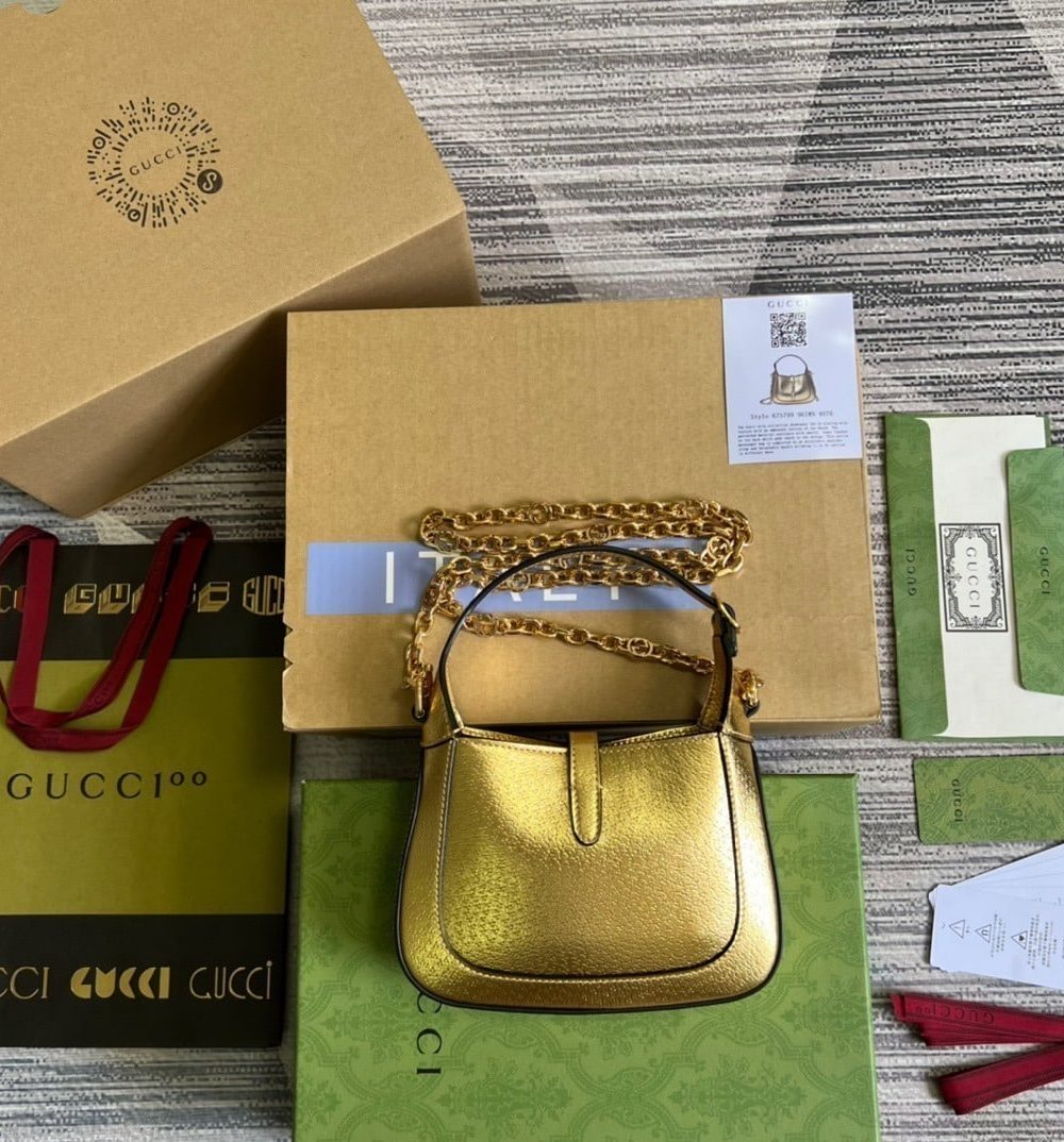 1:1 Replica Gucci Jackie 1961 Lizard Mini Bag Gold For Women, Women's Bags 7.5in/19cm GG ‎