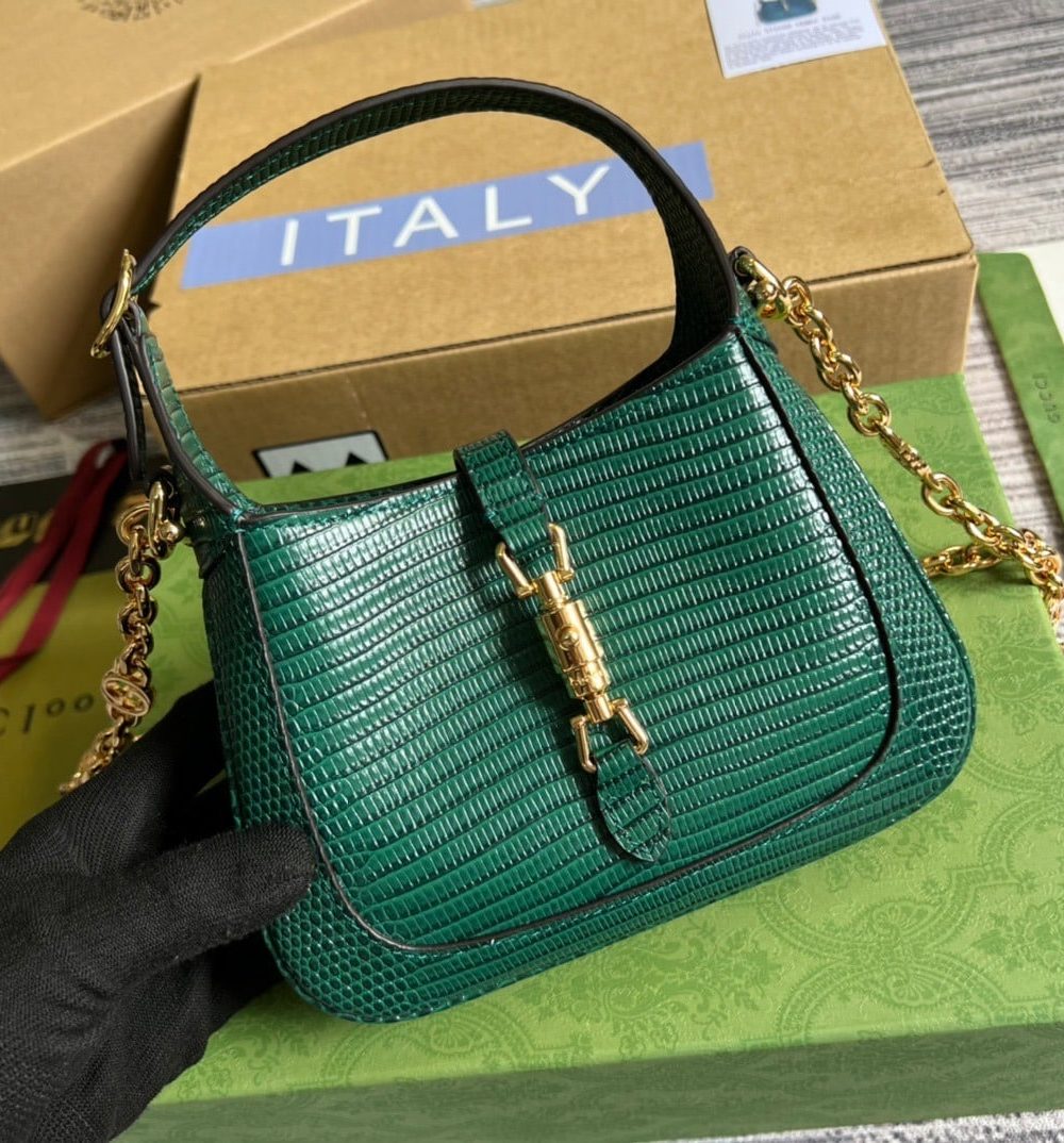 1:1 Replica Gucci Jackie 1961 Lizard Mini Bag Green For Women, Women's Bags 7.5in/19cm GG ‎