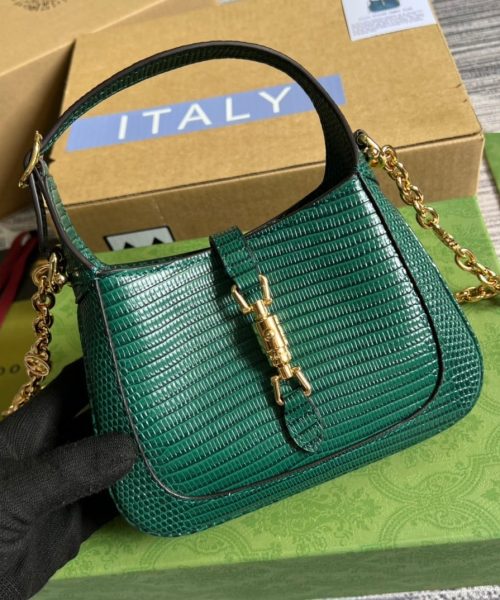 1:1 Replica Gucci Jackie 1961 Lizard Mini Bag Green For Women, Women's Bags 7.5in/19cm GG ‎