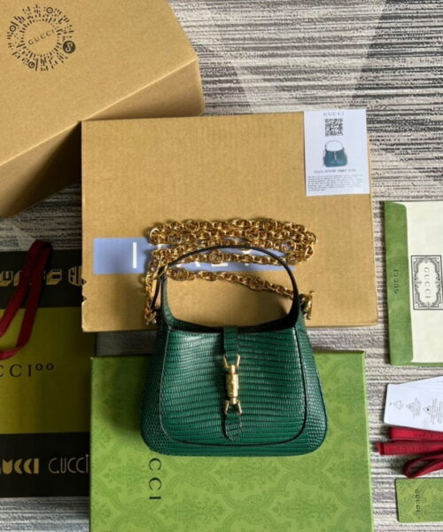 1:1 Replica Gucci Jackie 1961 Lizard Mini Bag Green For Women, Women's Bags 7.5in/19cm GG ‎
