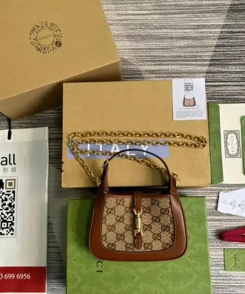 1:1 Replica Gucci Jackie 1961 Mini GG Shoulder Bag Beige For Women, Women's Bags 7.5in/19cm GG 675799 21HRG 2687