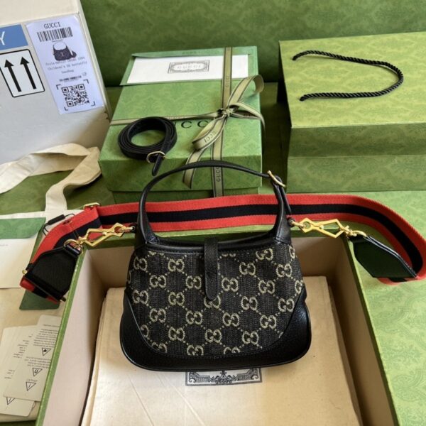 1:1 Replica Gucci Jackie 1961 Mini Shoulder Bag Black And Ivory GG Denim Jacquard For Women 7.5in/19cm GG 685127 UN3AG 1294
