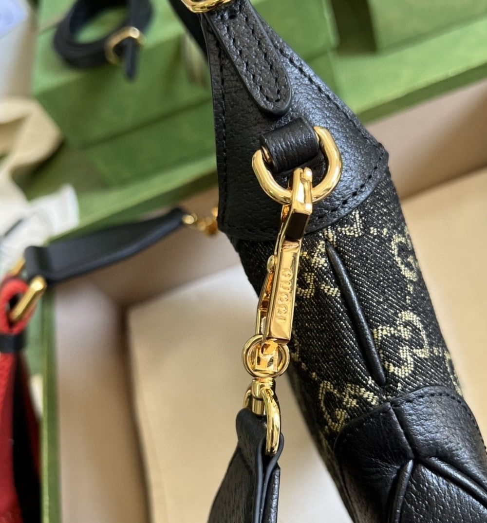 1:1 Replica Gucci Jackie 1961 Mini Shoulder Bag Black And Ivory GG Denim Jacquard For Women 7.5in/19cm GG 685127 UN3AG 1294