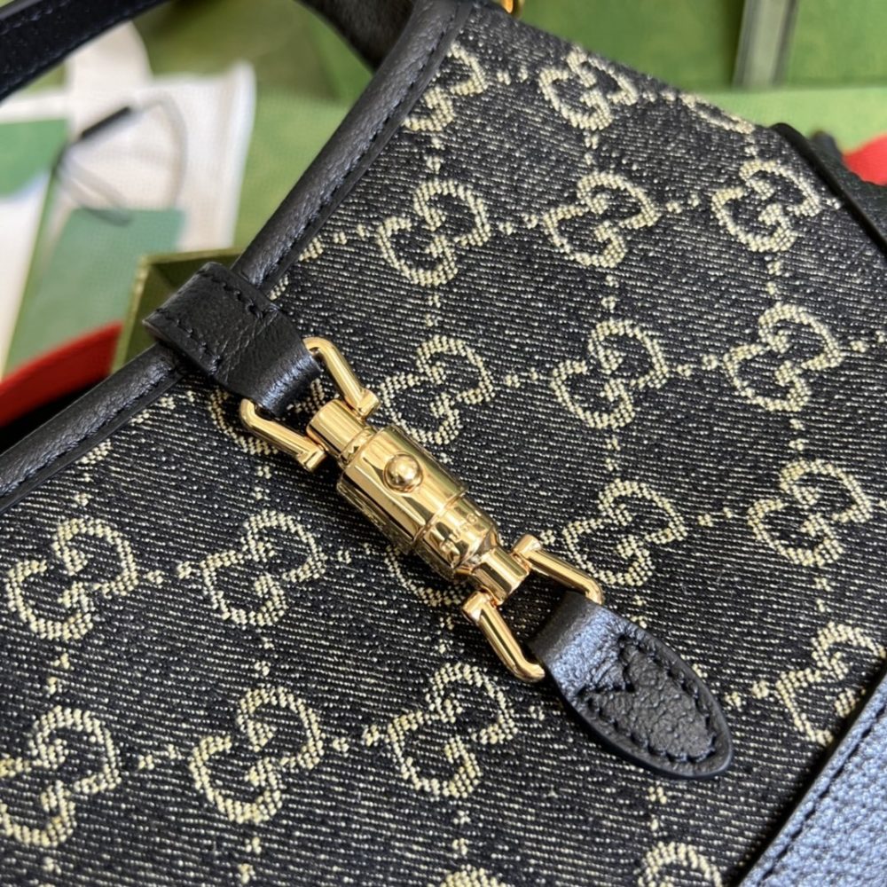 1:1 Replica Gucci Jackie 1961 Mini Shoulder Bag Black And Ivory GG Denim Jacquard For Women 7.5in/19cm GG 685127 UN3AG 1294 - Image 9