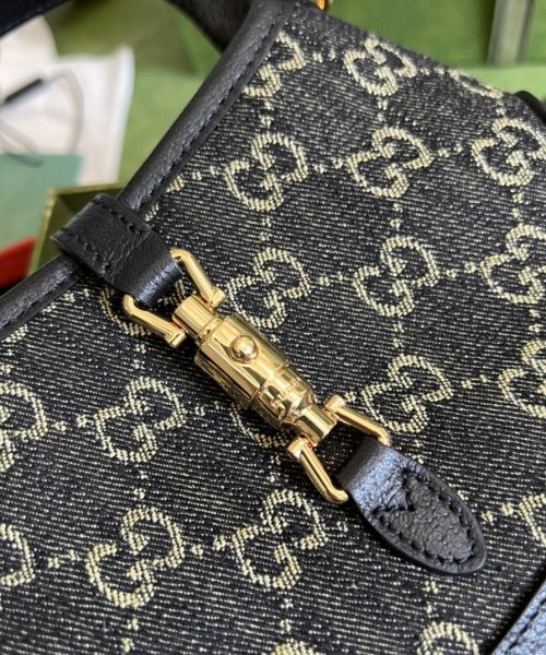 1:1 Replica Gucci Jackie 1961 Mini Shoulder Bag Black And Ivory GG Denim Jacquard For Women 7.5in/19cm GG 685127 UN3AG 1294