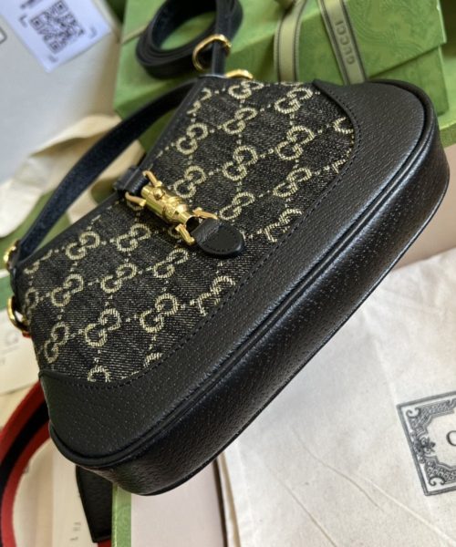 1:1 Replica Gucci Jackie 1961 Mini Shoulder Bag Black And Ivory GG Denim Jacquard For Women 7.5in/19cm GG 685127 UN3AG 1294
