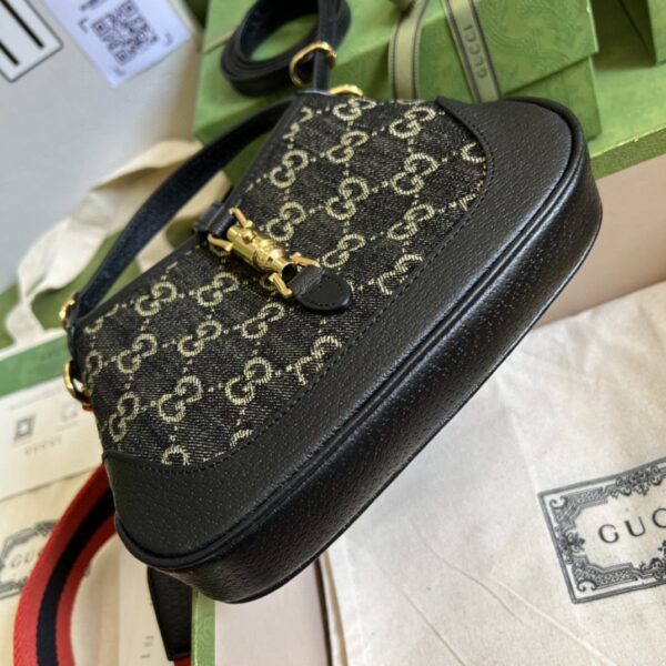 1:1 Replica Gucci Jackie 1961 Mini Shoulder Bag Black And Ivory GG Denim Jacquard For Women 7.5in/19cm GG 685127 UN3AG 1294