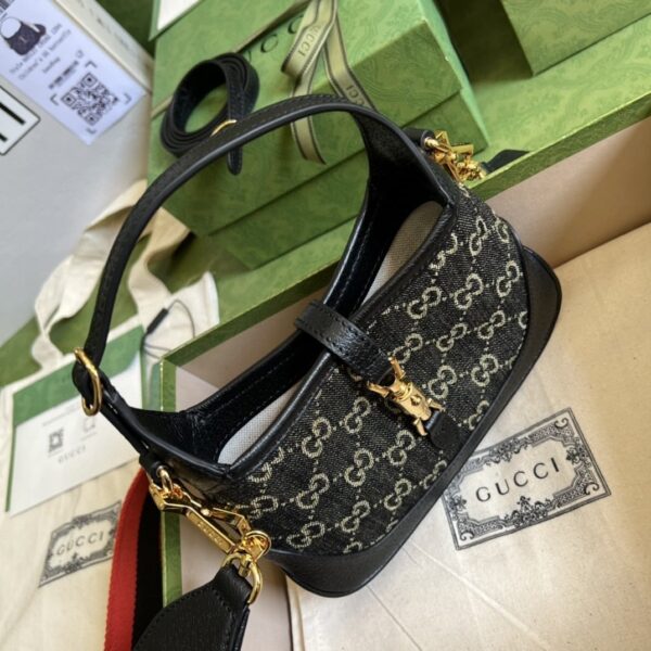 1:1 Replica Gucci Jackie 1961 Mini Shoulder Bag Black And Ivory GG Denim Jacquard For Women 7.5in/19cm GG 685127 UN3AG 1294