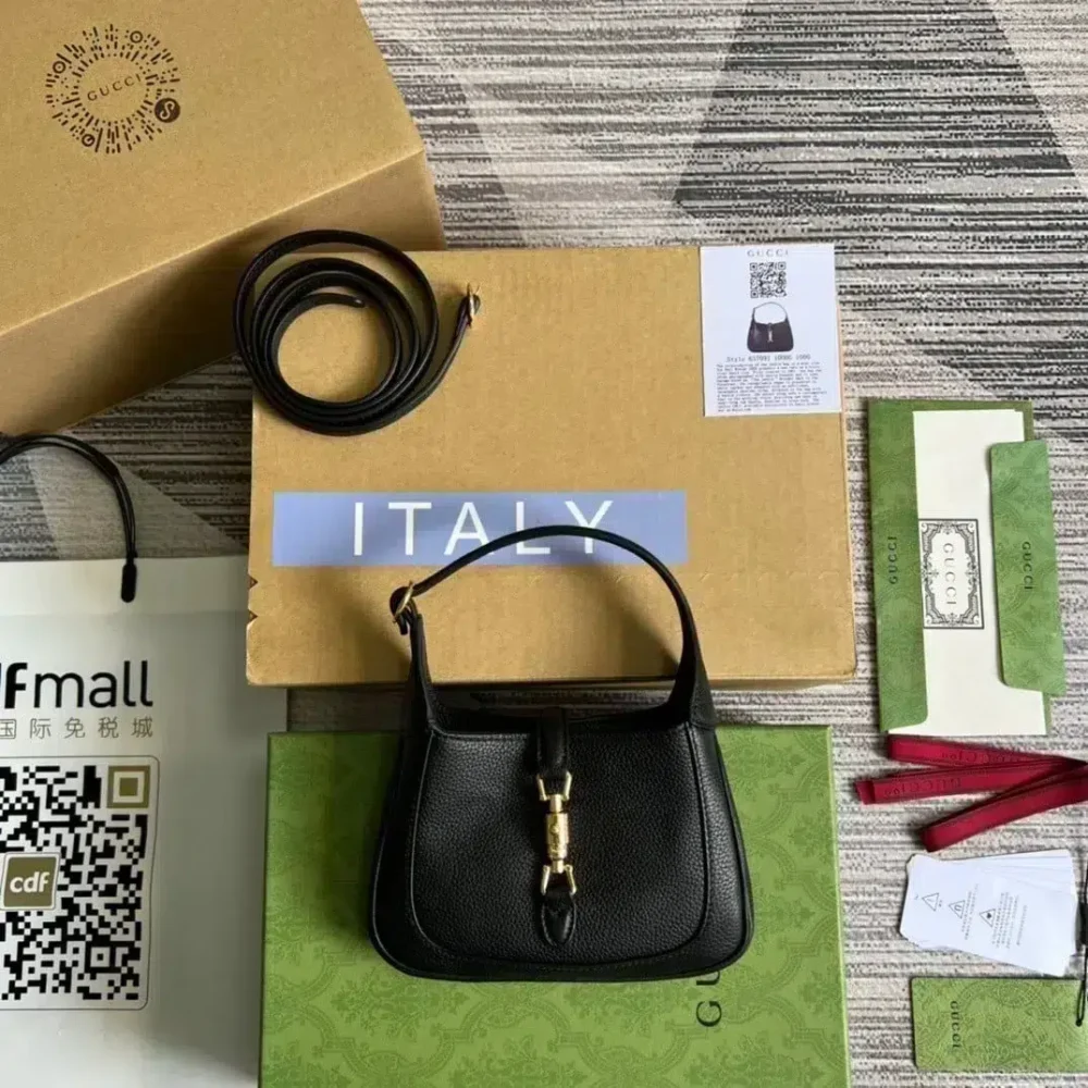 1:1 Replica Gucci Jackie 1961 Mini Shoulder Bag Black For Women, Women's Bags 7.5in/19cm GG ‎637091 10O0G 1000