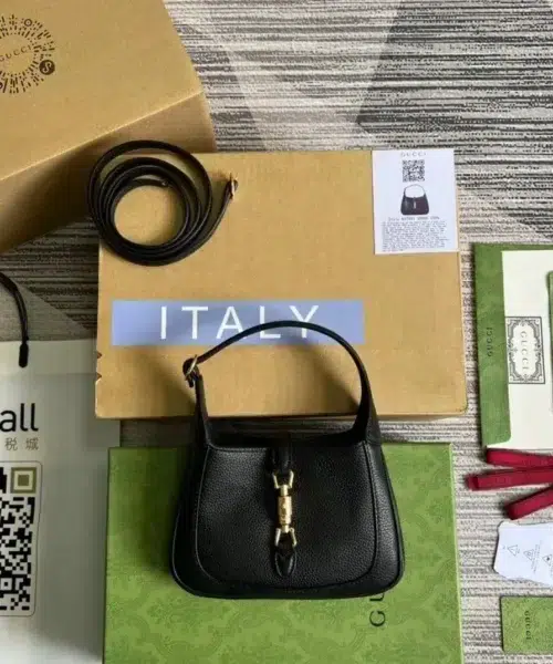 1:1 Replica Gucci Jackie 1961 Mini Shoulder Bag Black For Women, Women's Bags 7.5in/19cm GG ‎637091 10O0G 1000