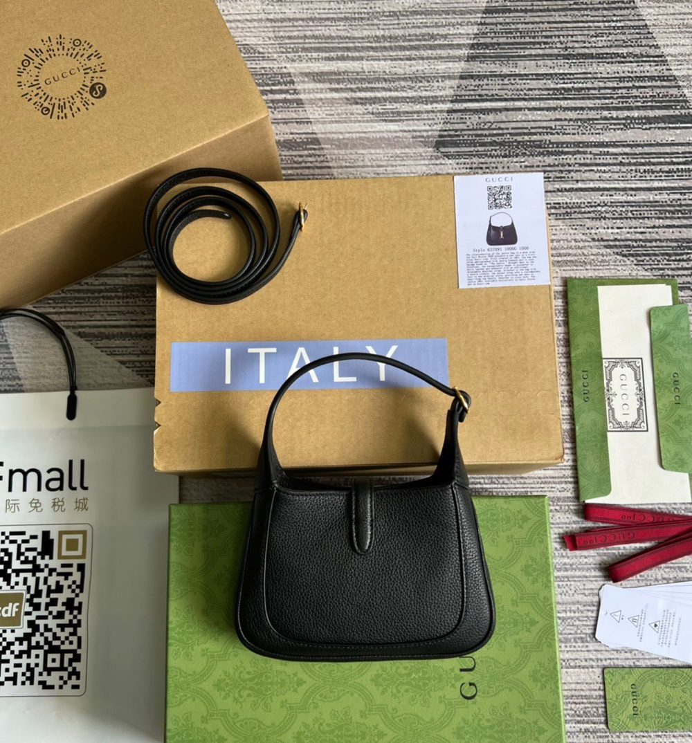 1:1 Replica Gucci Jackie 1961 Mini Shoulder Bag Black For Women, Women's Bags 7.5in/19cm GG ‎637091 10O0G 1000