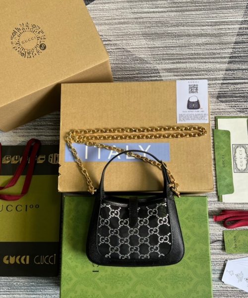 1:1 Replica Gucci Jackie 1961 Mini Shoulder Bag Black For Women, Women's Bags 7.5in/19cm GG